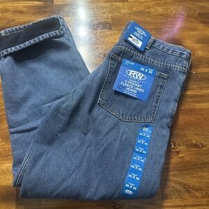 Rugged Wear Jeans Mens 36x30(28.25) Blue Fleece Lined Straight Leg Warm Workwear